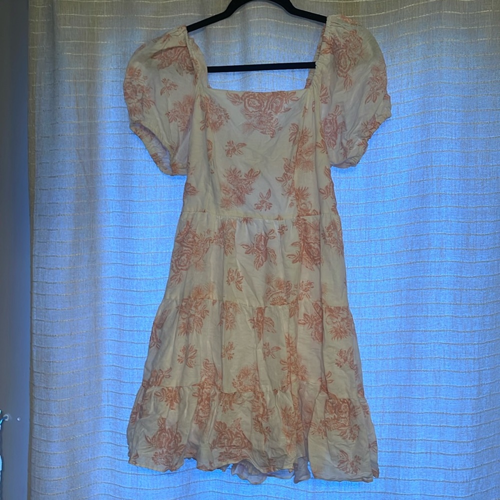 Pink and white floral print tie back dress